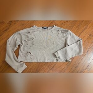 Streetwear Society Light Tan Distressed Crop Top